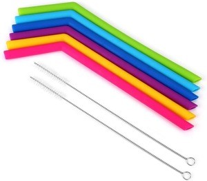 Reusable  Bent/Straight Silicone Drinking Straws with Brush