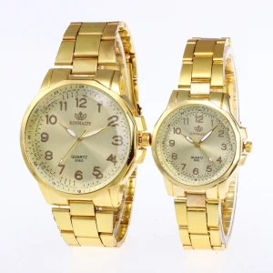 RINNADY Casual Lovers Men Women Stainless Steel Back Bracelet Quartz Wrist Gold Watches MW-206