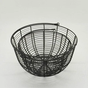 Round Metal Wire Egg Baskets Wire Fruit Baskets with Handle Country Vintage Style Storage Baskets. Matt Black, Set of 2