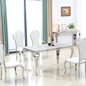 Royal dining room furniture sets stainless steel marble top dining table