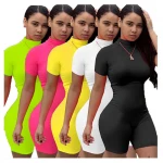 sab8040 latest design solid color activewear fashion stretchy hot shorts bodycon  woman jumpsuit