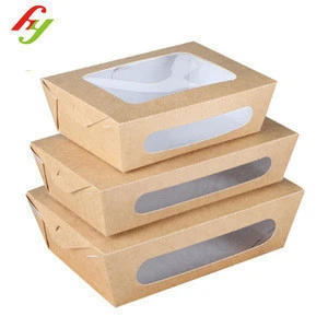 Salad cardboard box with window,take out fruit containers,takeaway food disposable kraft paper boxes