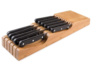 Saves Counter Drawer Space for Home Cooking Chef-Natual Bamboo Knife Drawer Organizer Block/Kitchen Knife Holder