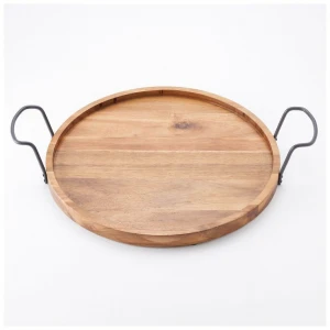 Set of 2 round Wooden Tray with  Handle