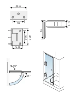 shower hinge glass to wall 90 degree frameless shower door hardware