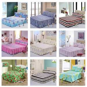 Soft Cartoon Printed Lovely Polyester Modern Bed Skirt Bed Sheet with Lace