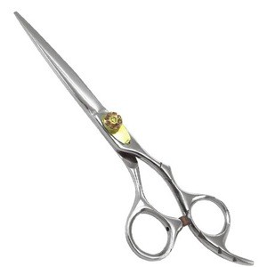 Solid steel beauty barber hair scissors with Red Stone Gold plated Screw