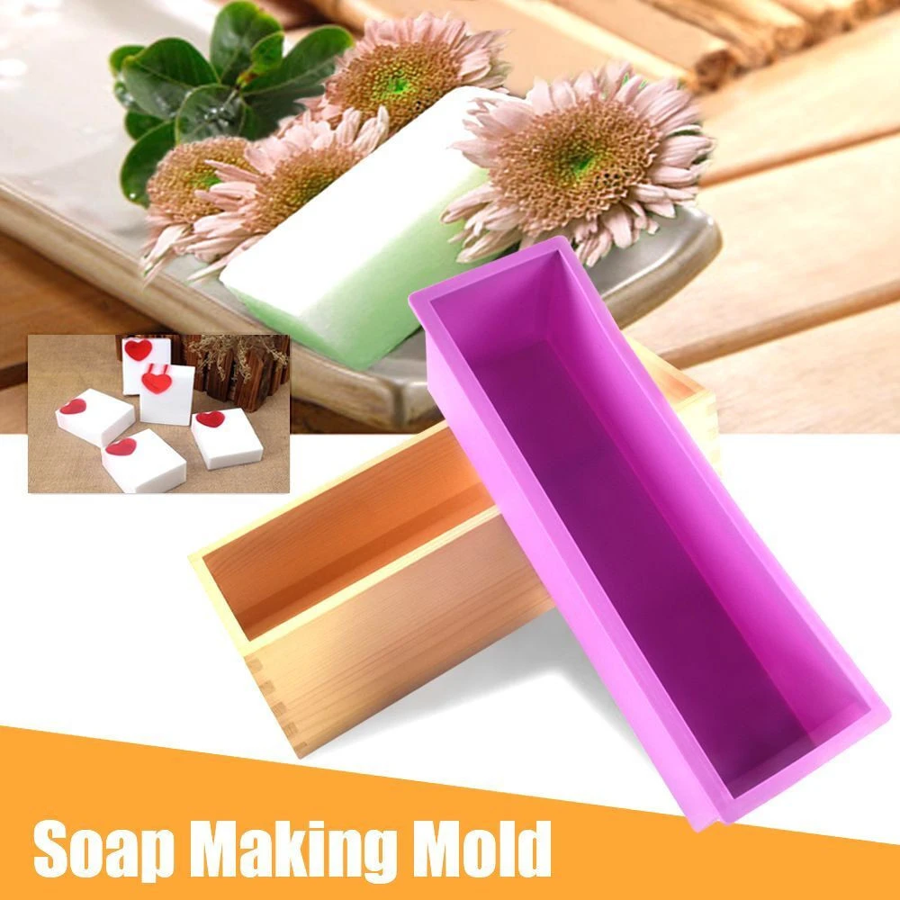SPOT goods In stock Large 42 oz loaf rectangle silicone molds for soap making DIY silicon moulds with wooden box