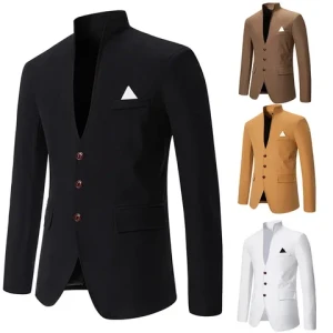 Spring Mens Stand Collar Wedding Casual Slim Fit Suit Fashionable Three Button Business Jacket Suit for Men