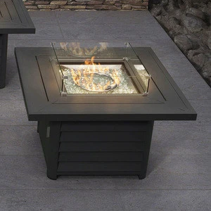 Square Black Powder Coating  Outdoor Gas  Garden  Fire Pit Table  With Aluminum Tube