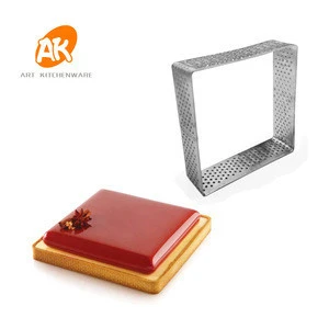 Square Metal Cake Mousse and Pastry Rings Baking Moulds Heat-Resistant Perforated Stainless Steel Tart Ring Baking Tools