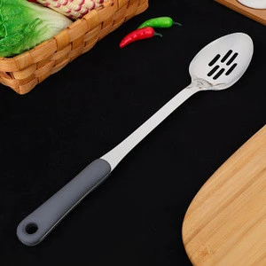 Stainless Steel Kitchenware Long Handle Public colander Hotel Silicone Handle Thickened Restaurant serving spoon Household spoon