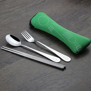stainless steel Knife Fork Spoon Set 3pcs Camping Cutlery Travel Set with Pouch Case