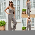 Summer New Style Suspender Jumpsuit Solid Color Loose One-piece Jumpsuitsexy Open Back Simple Casual Trousers