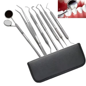 Teeth Cleaning Tools Stainless Steel Dental Scraper Tooth Pick Hygiene Set Dental Tools with Mouth Mirror Tweezer Kit