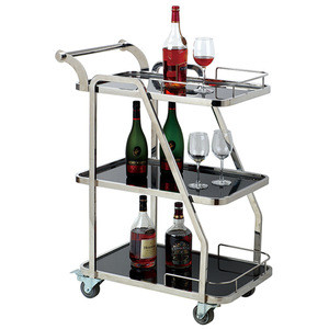 Three Tier metal fiber glass bar cart trolley wine tea serving trolley with wheels