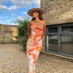 tie dye print fashion  backless lace up midi dresses sleeveless club party holiday spaghetti strap sundress