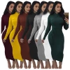V-Nice 2020 Autumn and Winter Solid Color Dress Women Clothes Fall Casual Long Sleeve Pencil 7 Colors Knitted Midi Dresses