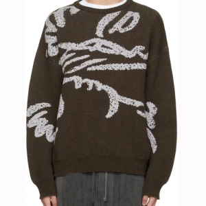 VSCOO ODM & OEM Crew Neck custom jacquard patten winter Mens Long Sleeve Knitted Pullover Sweater