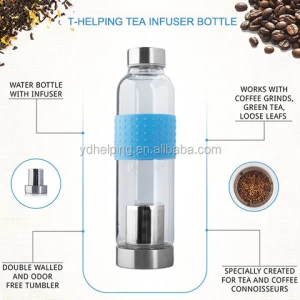 Water and Tea Travel Infuser, Glass and Stainless Steel Sport Tea Infuser Bottle Tea Tumbler , Cold Brew Coffee Maker