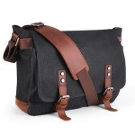 Waterproof Canvas Large Size Laptop Bag for 15 Inches Black Messenger Bag Men