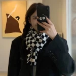 WDD14 Fashion All Match Ladies Warm Long Soft Core Spun Yarn Grid Scarf Women Winter Black White Plaid Scarf