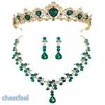 Wedding accessories gifts Luxury Bridal necklace Earring Set Diamond-like Bling Zircon Bridal Crown Jewelry sets