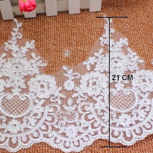 Wedding Bridal Lace Appliqued 3D Flower Sequined Dress Embroidered Border Lace Trims For Sewing Apparel Lace Trim