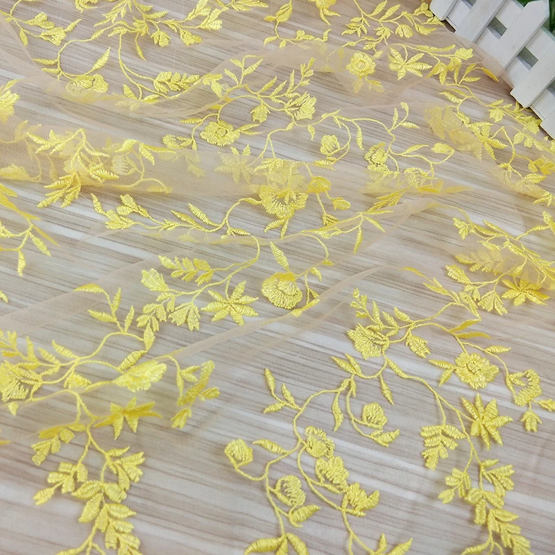 wholesale 100% polyester flower embroidery lace dress fabric
