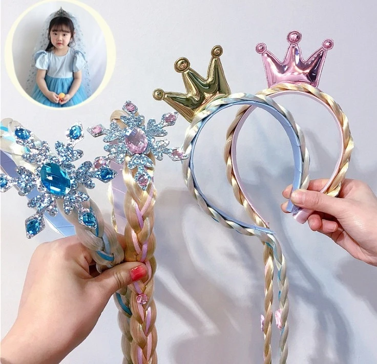 Wholesale Children hair band Queen Aisha Crown Braid hair ornaments Princess Braid Aisha girl Snowflake tiara for Children