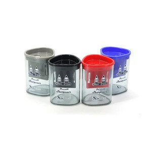 Wholesale Custom Logo Transparent Double Hole Pencil Sharpener With Big Container 12mm &amp; 8mm