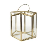 Wholesale Geometric terrarium candle jars hanging glass candle lantern with handle for indoor & outdoor deco