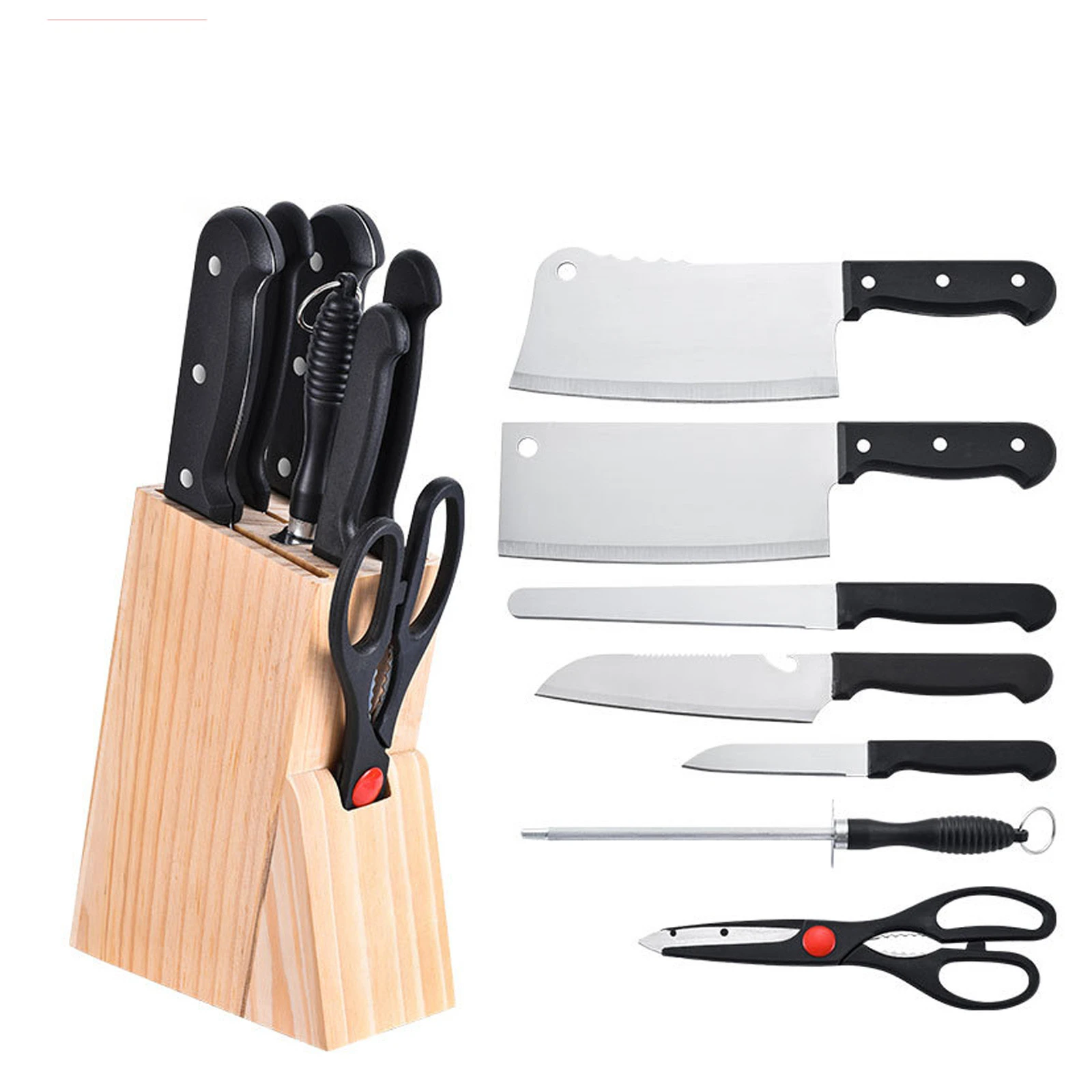 Wholesale high quality Stainless Steel non-stick Knife Set with sharpener chef Kitchen Knives Set with Stand