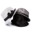 Wholesale Men Women Lace Sequin Fedora Hats Bow Short Brim Trilby Cuban Gentle Caps Vintage
