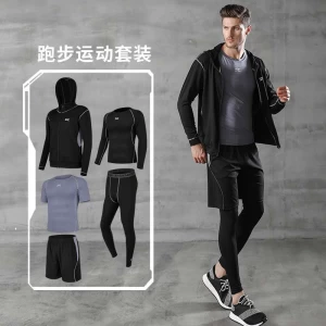 Wholesale new fitness clothing four-piece men&#x27;s outdoor running clothing slimming quick dry fitness exercise suit