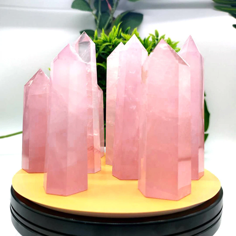 Wholesale rose quartz crystal stone polishing products rose quartz wand point for home decoration