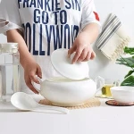 Wholesale White Tableware Ceramic Porcelain Hotel Restaurant Serving Soup Tureen with Lid