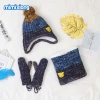 winter hot sale baby cold-proof suit cute knitted thick baby hat scarf gloves 3pcs set