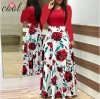 Wish AliExpress hot sale color matching dress flower print women dress long skirt