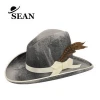 Woman and Men Vintage Print Colour Wool Felt Western Cowboy Hat with Feather