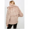 Women Soft Rabbit Wide Collar Faux Fur Jacket with Pockets Winter Women Clothing