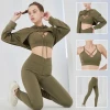 Womens Clothing  Activewear Fitness Yoga Sports Bra Long Sleeves Tops Scrunch Butt Leggings 3 Piece Sportswear Set For Women