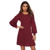 Womens Summer Casual O neck Fit Apparel Clothes Women dress solid color long sleeves
