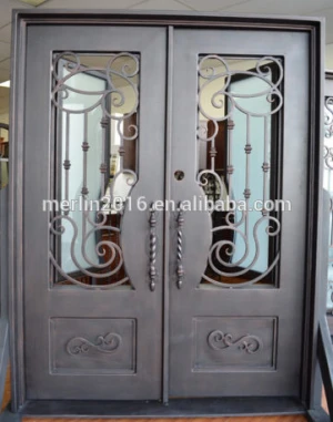 wrought iron security entrancy door with glass modern design