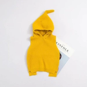 X65285A  Casual Solid Color Baby Girl Vest Simple Sleeveless Hooded Sweaters