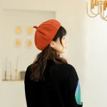 XLL004 New Arrivals 2020 winter warm elegant ladies beanie military solid color Pumpkin fashion beret hats