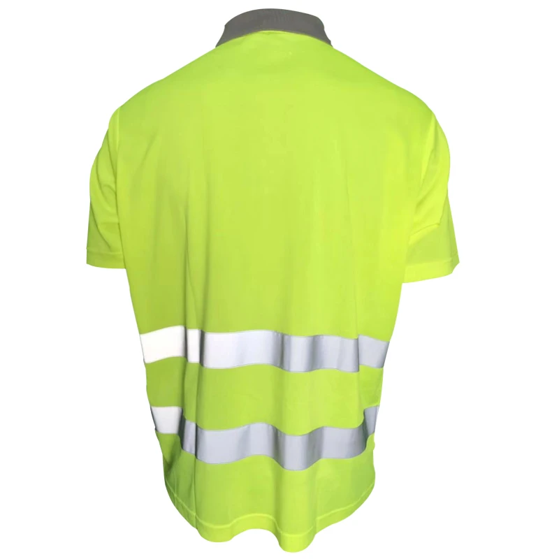 Yellow Fluo Short Sleeve 100 % Polyester Cool Dry Reflective Work Wear Security Polo Shirts Uniform