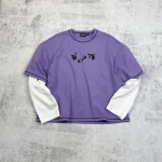 Oversized Cotton Plain Contrast Stitch T-shirt Custom Boxy Double Layer Long Sleeve Dtg Print T Shirt
