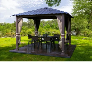 2024 New Material Solid Hardtop Pavilion Gazebo With Curtain And Netting