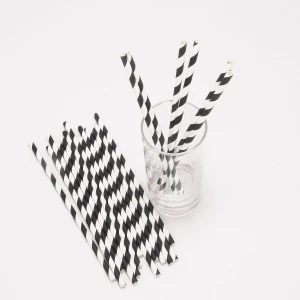 Black Striped Paper Straws Party Paper Straws